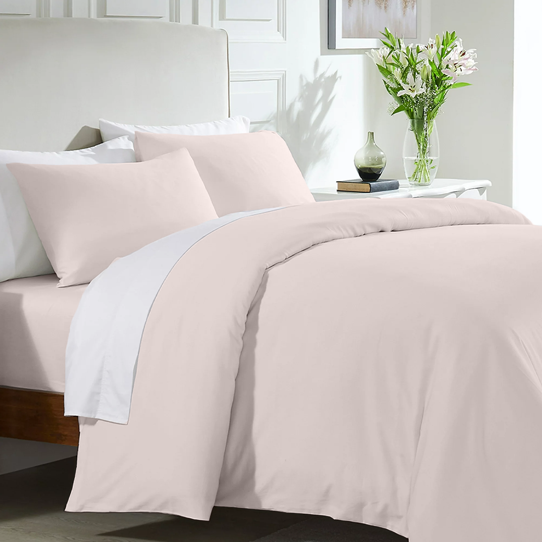 Peach Duvet Cover Set with Fitted Sheet Comfy Sateen