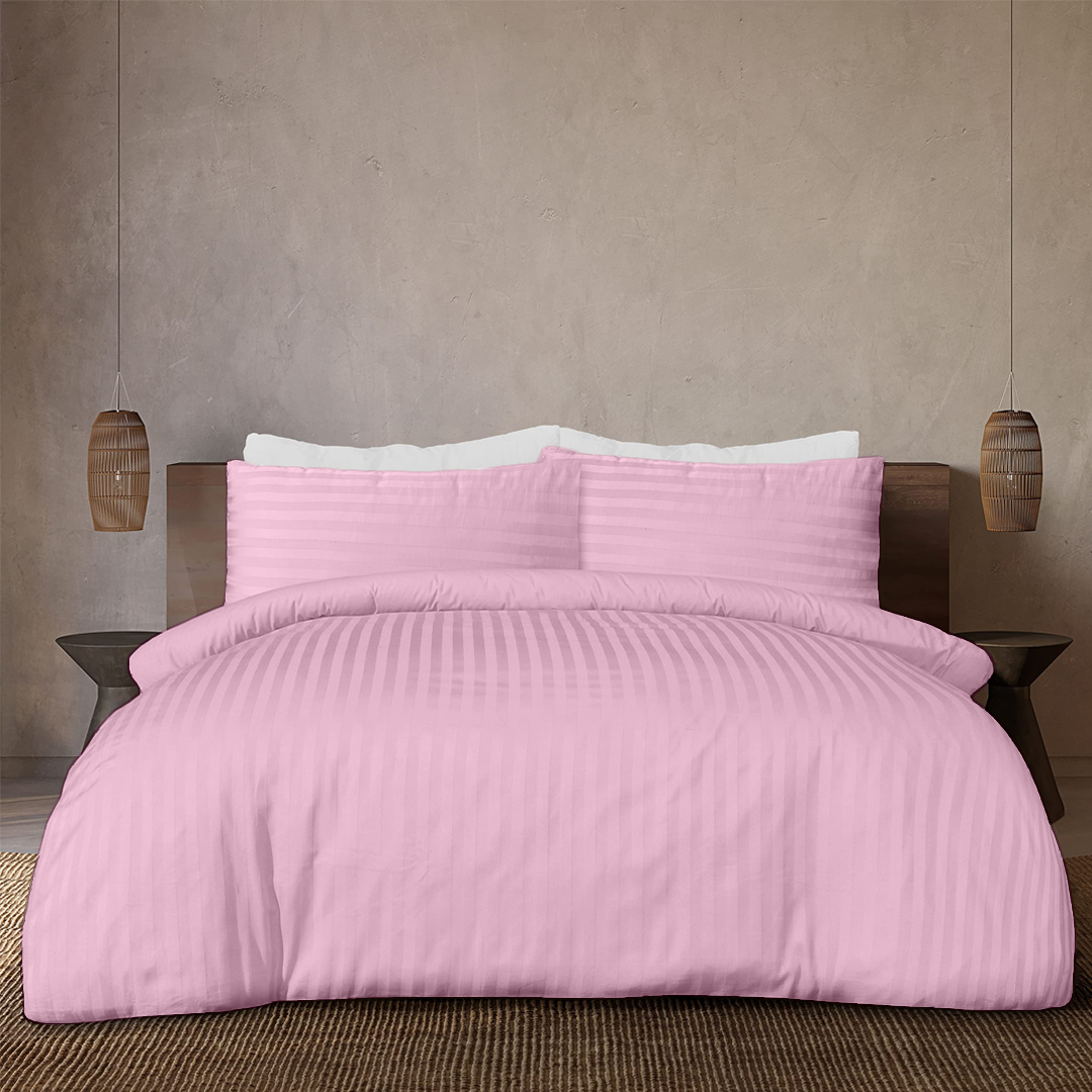 Pink Stripe Duvet Cover Set Sateen Comfy