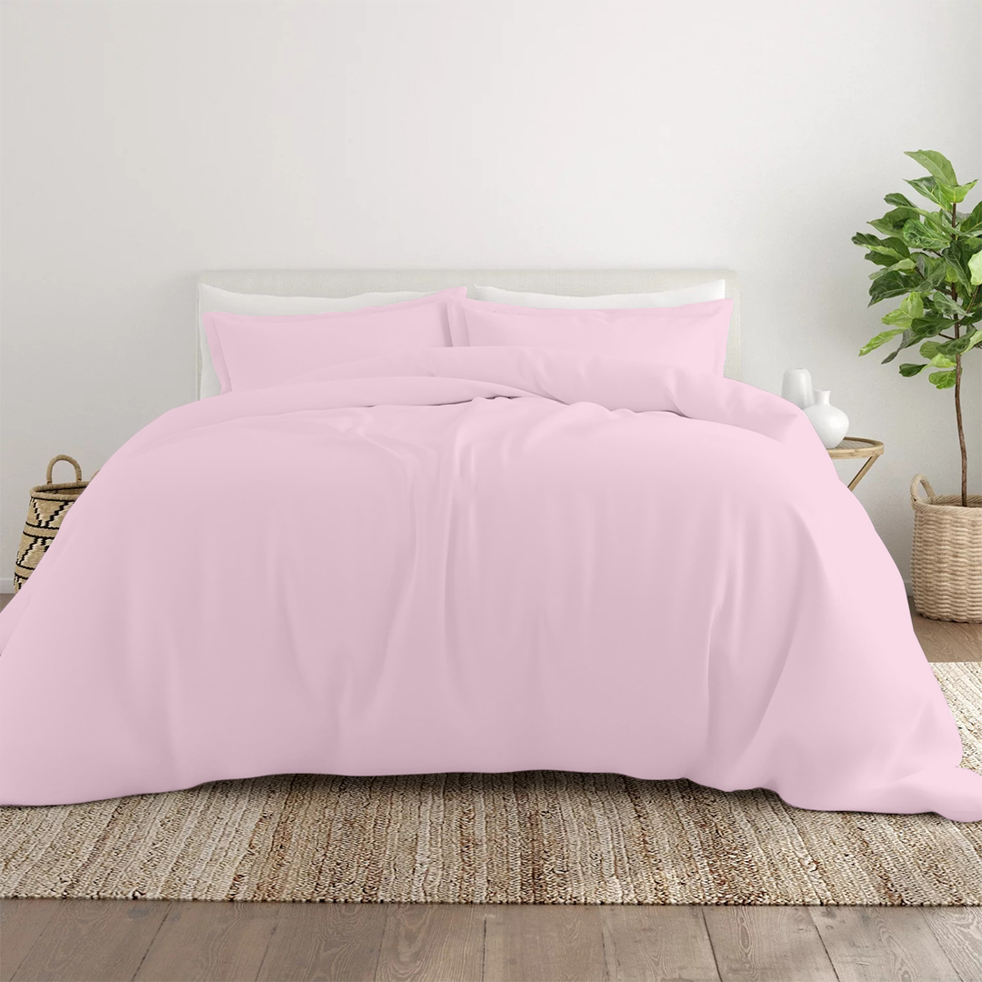 Pink Duvet Cover Set Solid Comfy Sateen