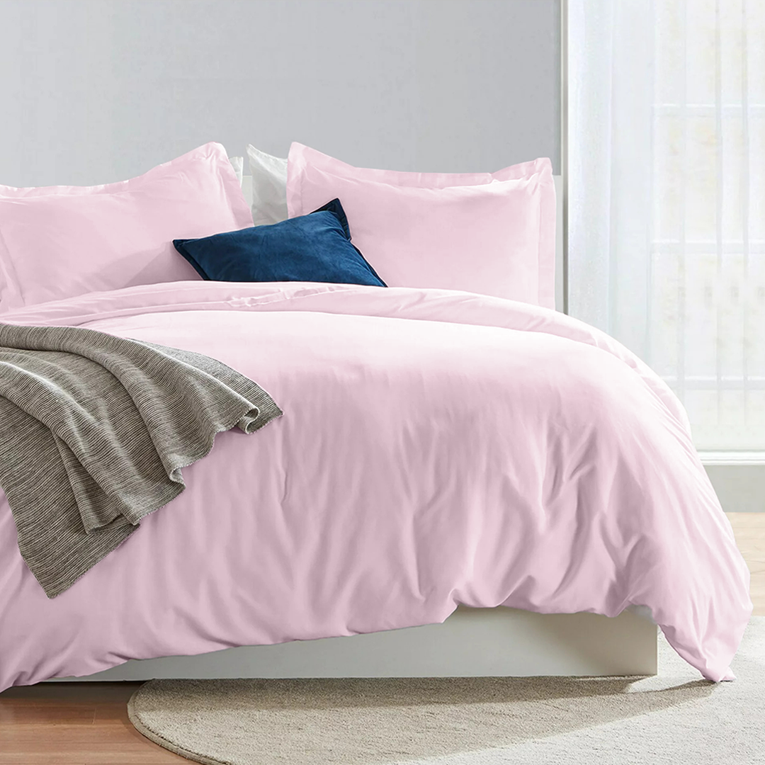 Pink Duvet Cover Set Solid Comfy Sateen