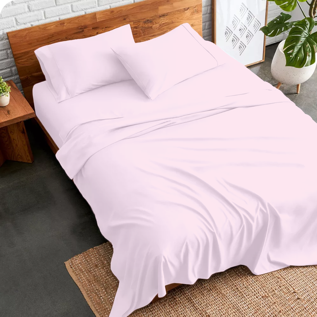 Pink Bed Sheets Set Comfy Solid Sateen