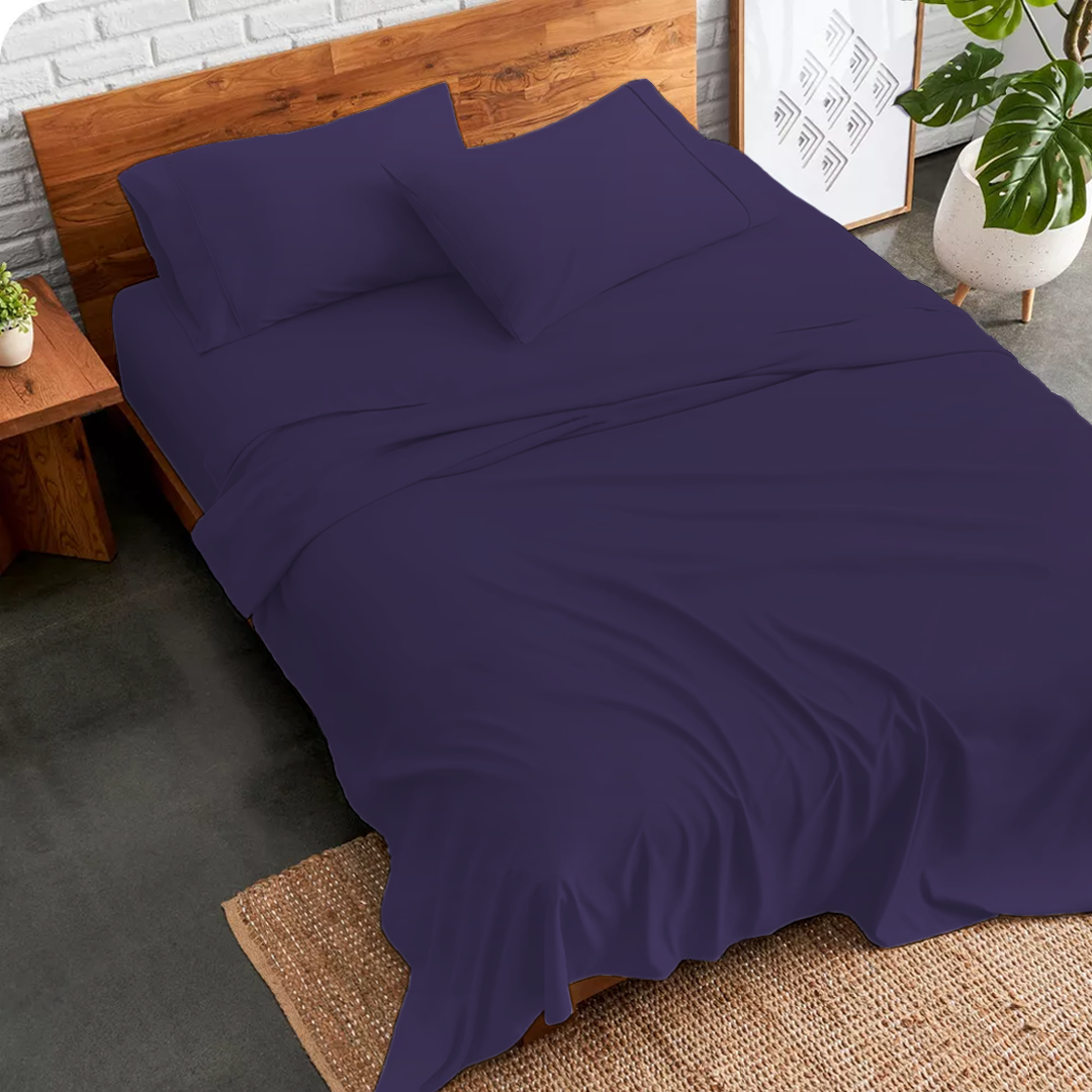 Purple Bed Sheet Set Comfy Solid Sateen