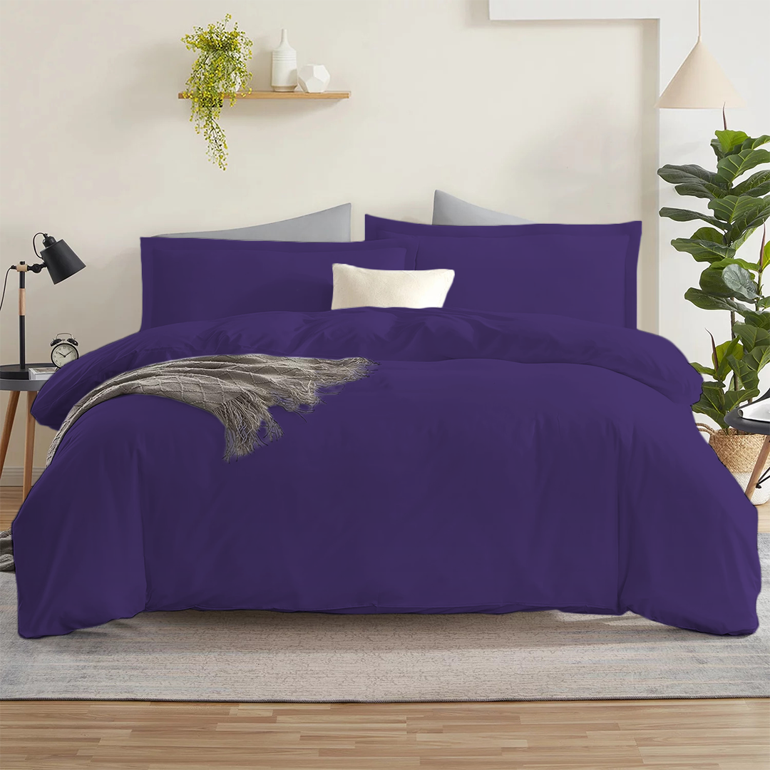 Purple Duvet Cover Set Solid Comfy Sateen