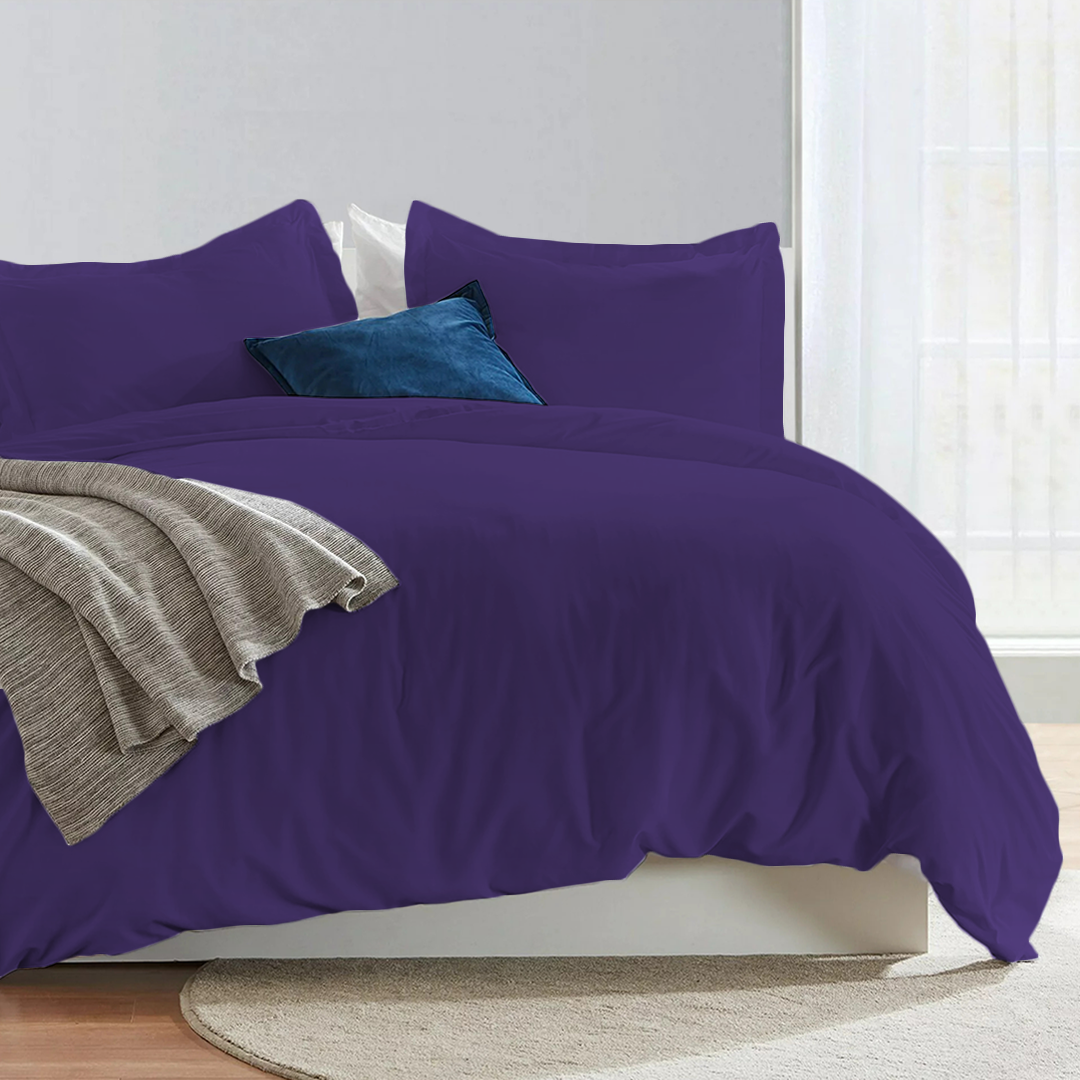 Purple Duvet Cover Set Solid Comfy Sateen