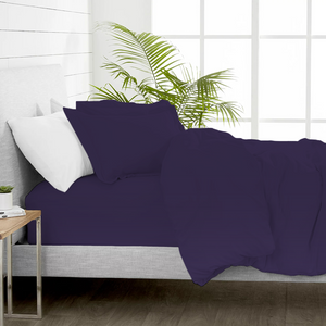 Purple Duvet Cover Set with Fitted Sheet Solid Comfy Sateen