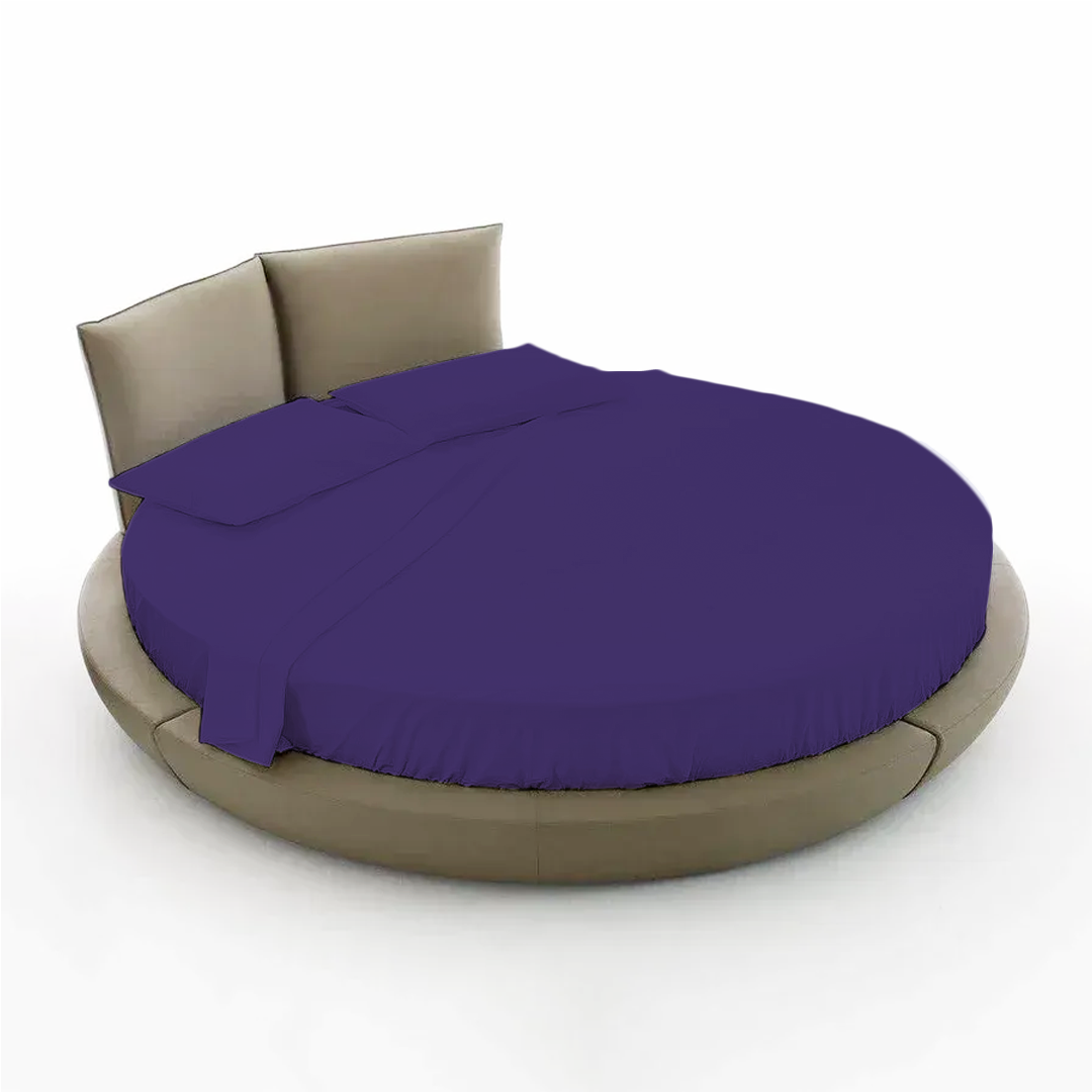 Purple Round Bed Sheets Set Solid Sateen Comfy