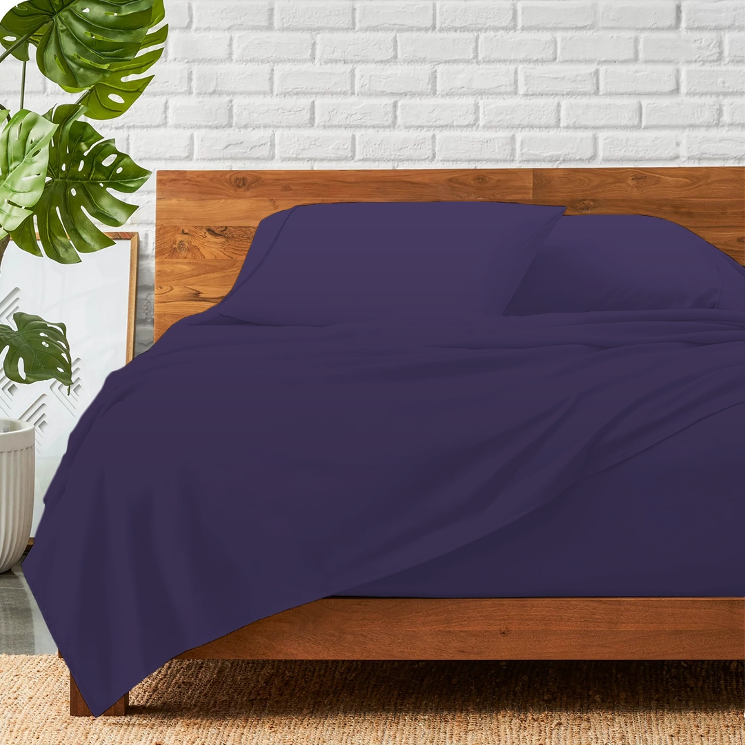 Purple Bed Sheet Set Comfy Solid Sateen