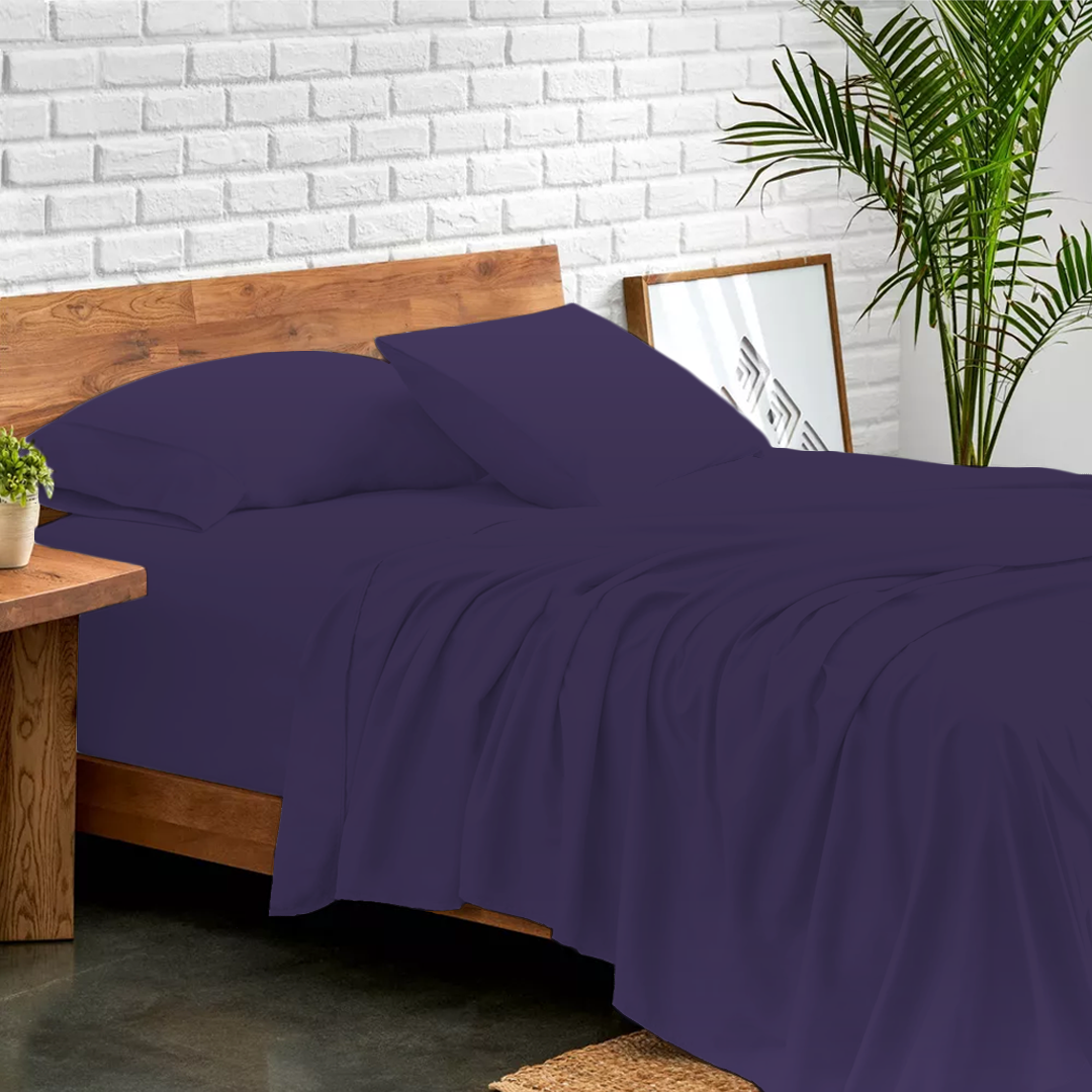 Purple Bed Sheet Set Comfy Solid Sateen