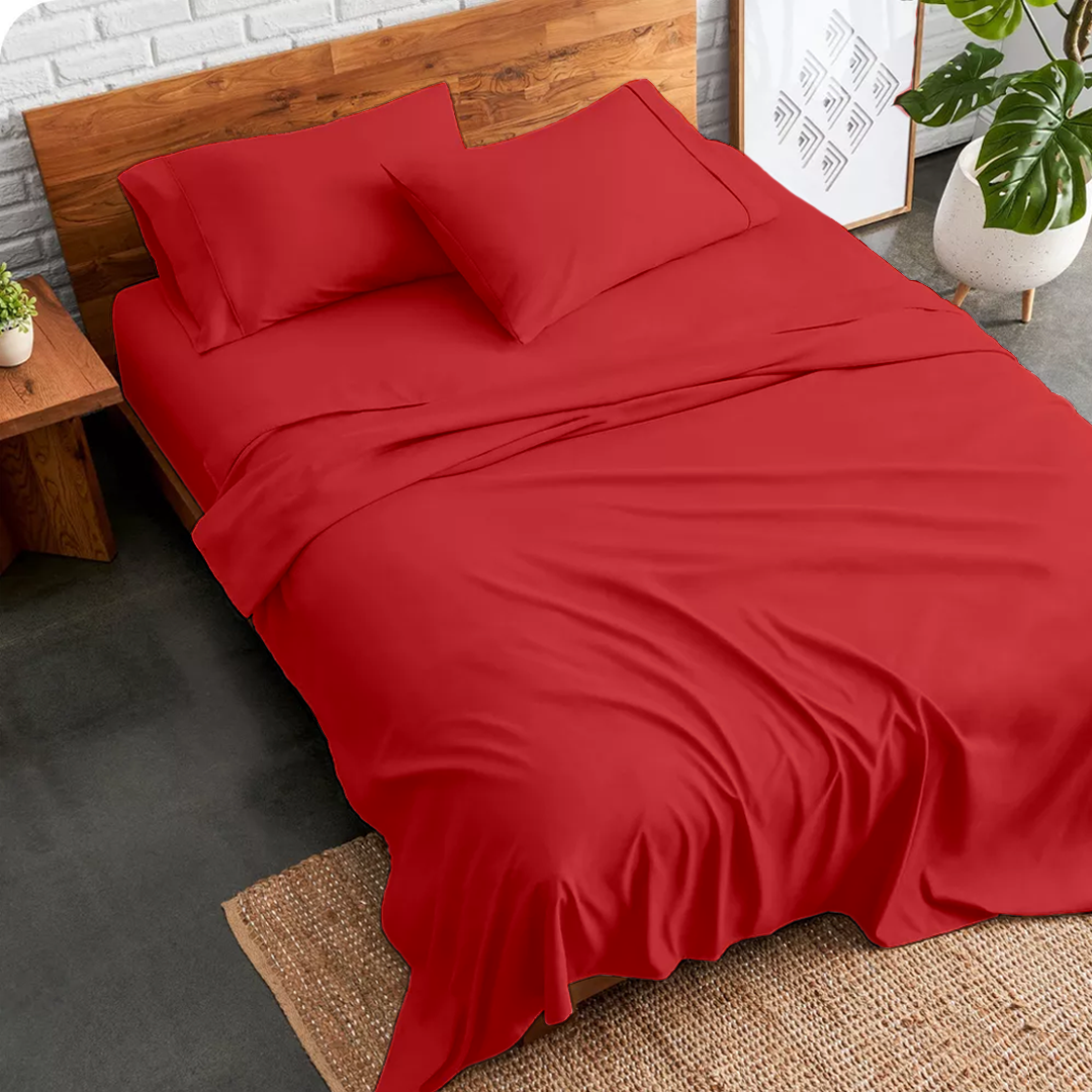 Red Sheet Set Comfy Solid Sateen