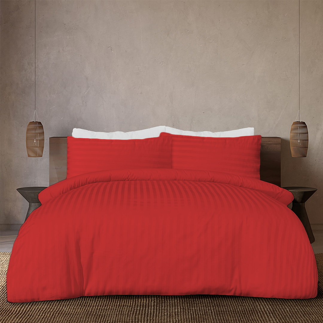 Red Stripe Duvet Cover Set Sateen Comfy