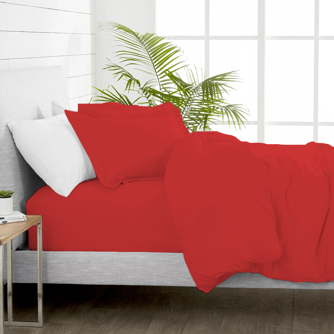 Red Duvet Cover Set with Fitted Sheet Comfy