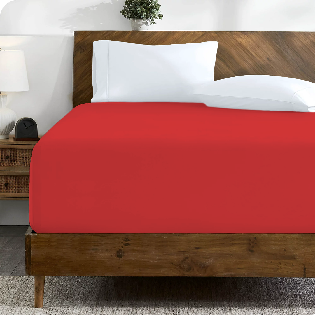 Red Fitted Sheet Solid Comfy Sateen