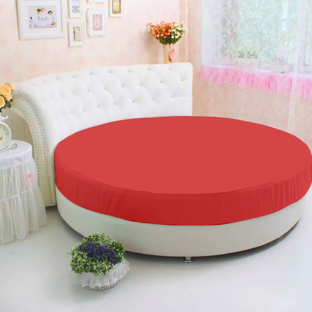 Red Solid Round Fitted Sheet Comfy