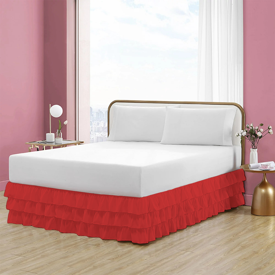 Red Multi Ruffle Bed Skirt Comfy Solid