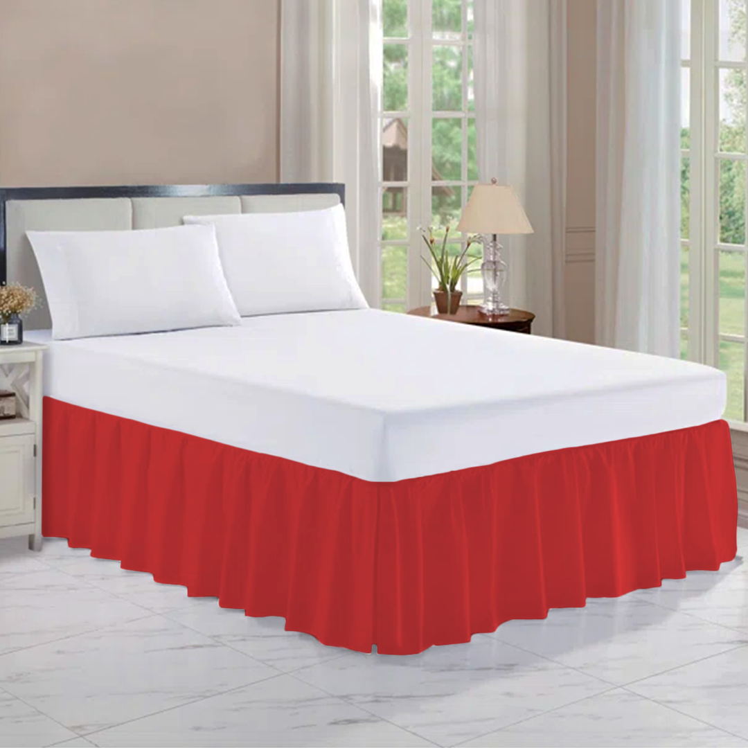 Red Gathered Bed Skirt Comfy Solid