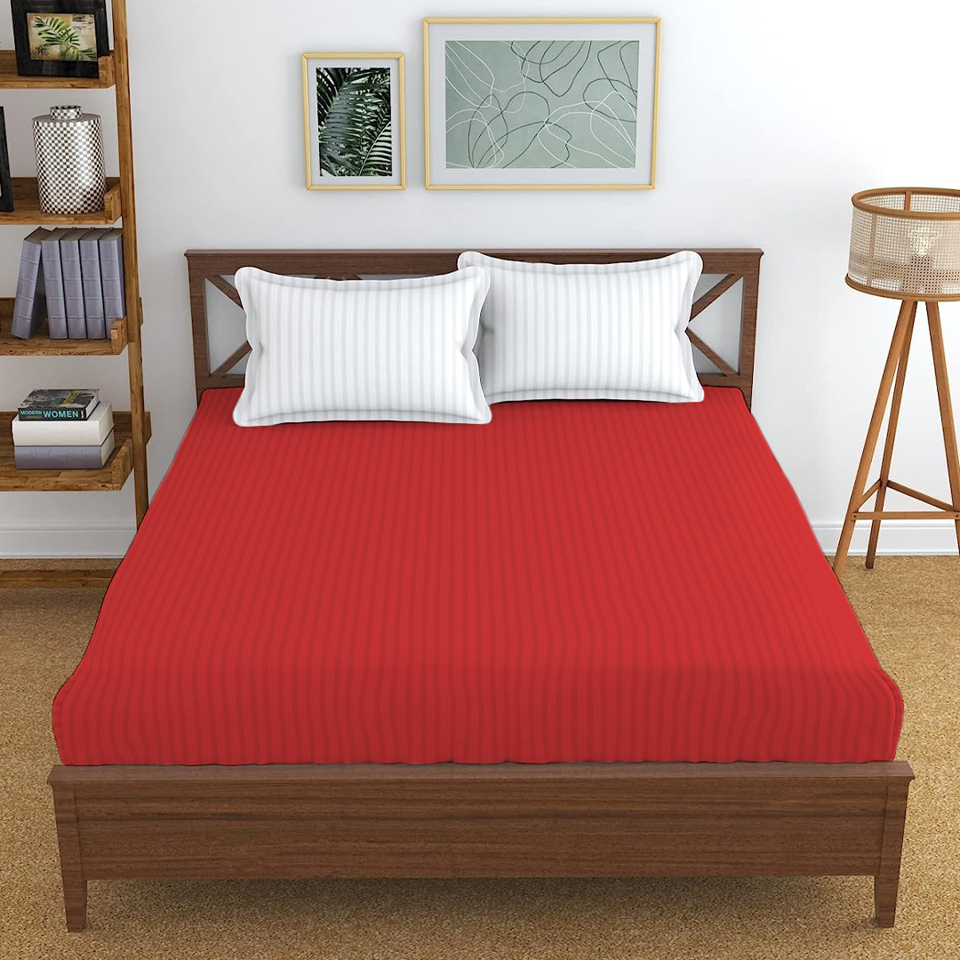 Red Stripe Fitted Sheet Comfy Sateen