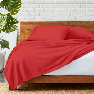 Red Flat Sheet with Pillowcase Comfy Solid Sateen