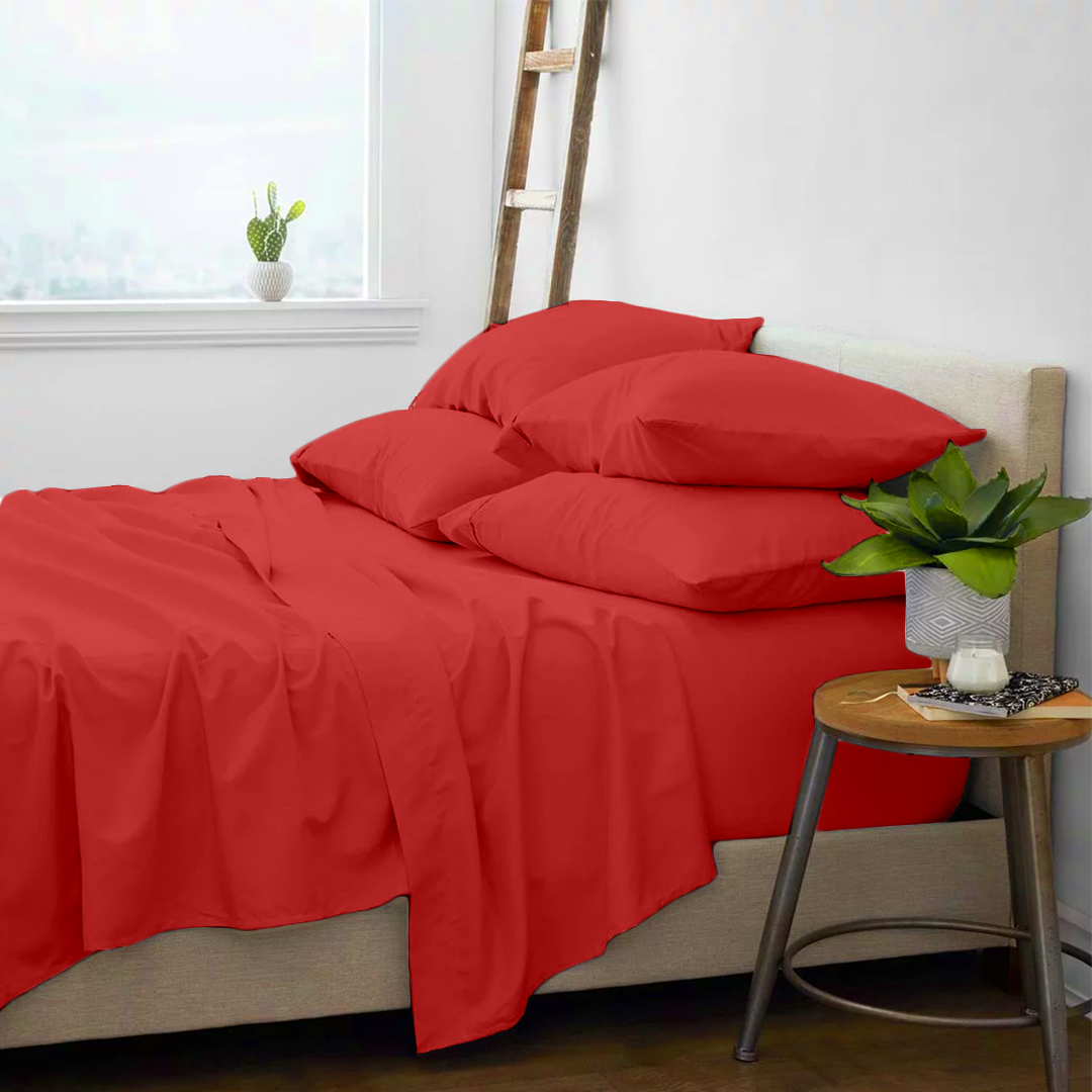 Red Sheet Set With Extra Pillowcase Comfy Solid Sateen