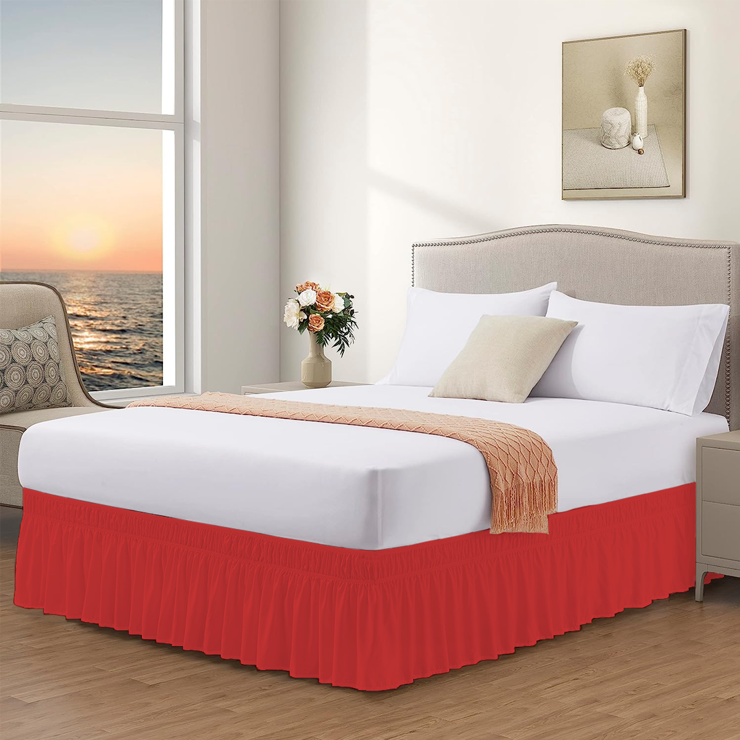 Red Wrap Around Bed Skirt Solid Comfy Sateen