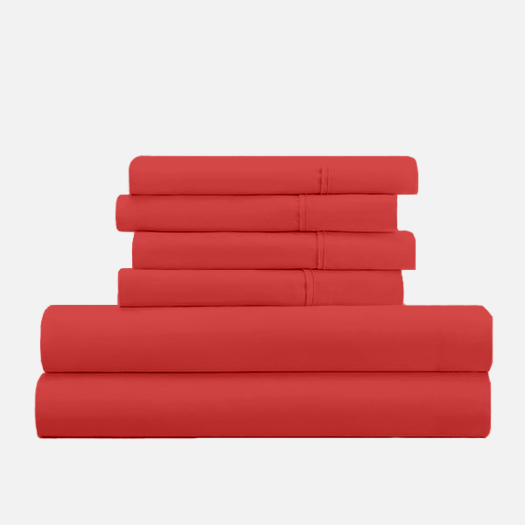 Red Sheet Set With Extra Pillowcase Comfy Solid Sateen