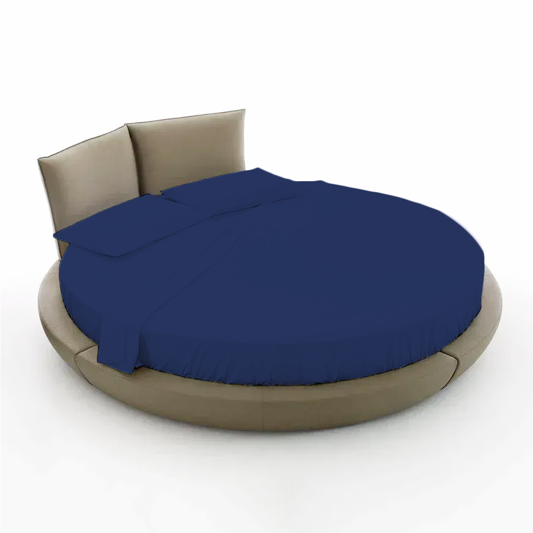 Royal Blue Round Bed Sheets Set comfy Solid Sateen