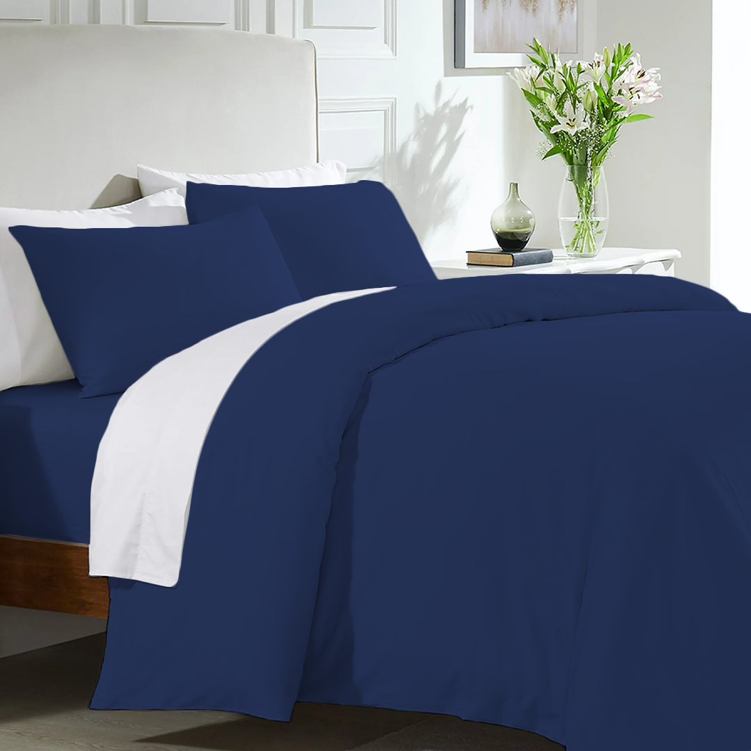 Royal Blue Duvet Cover Set with Fitted Sheet Solid Comfy Sateen