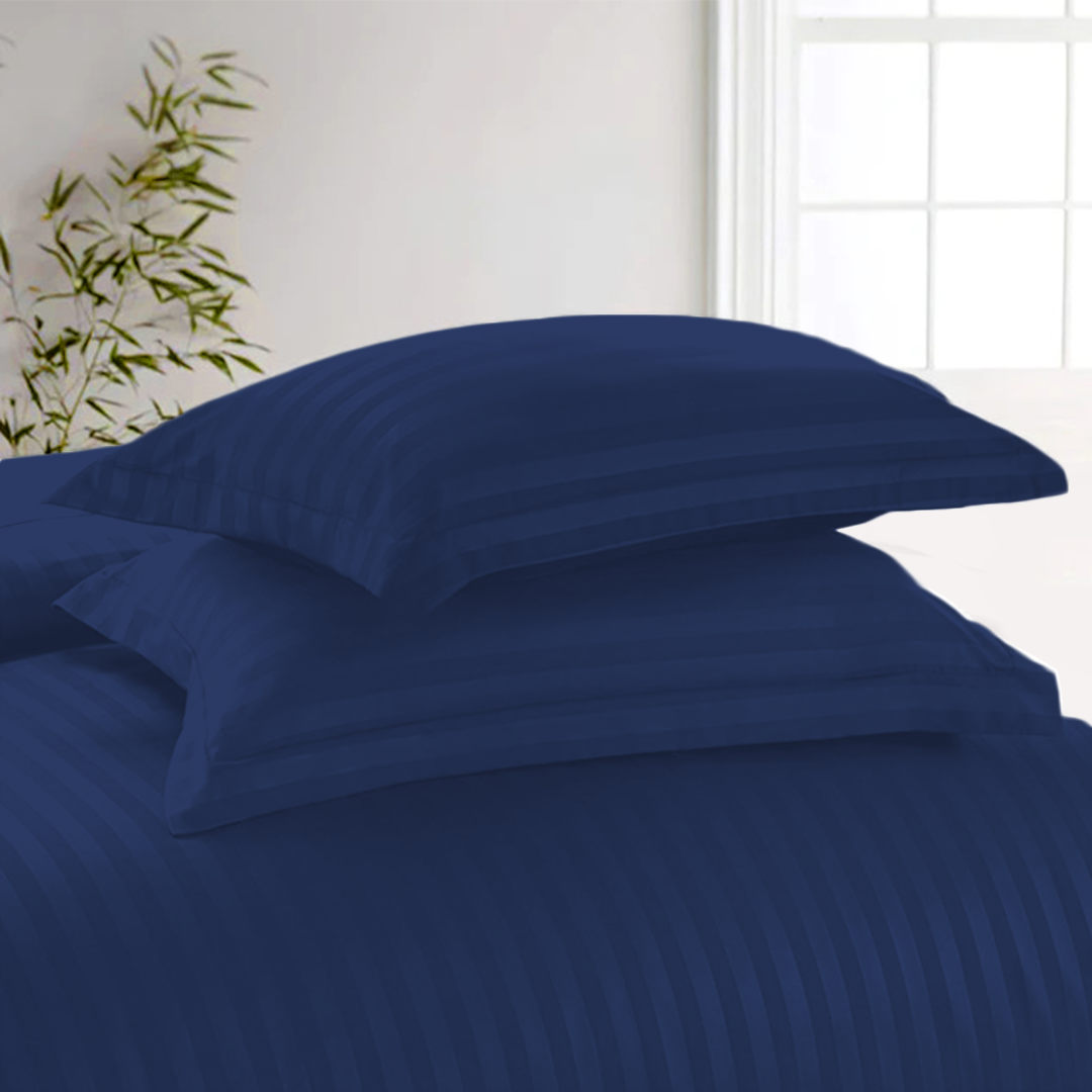 Royal Blue Stripe Duvet Cover Set  with Fitted Sheet Sateen Comfy