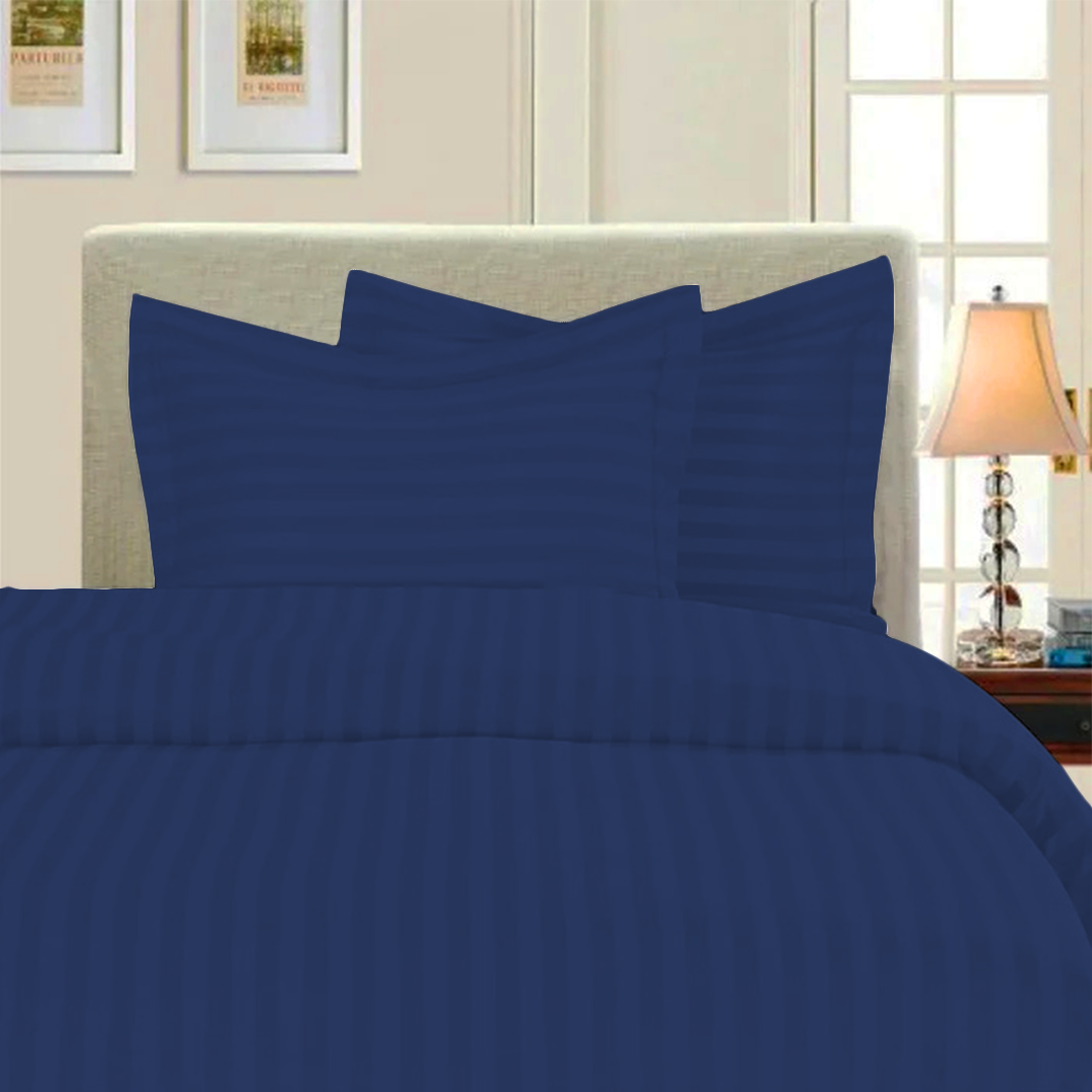 Royal Blue Stripe Duvet Cover Set  with Fitted Sheet Sateen Comfy