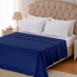 Royal Blue Striped Flat Sheet Comfy Sateen