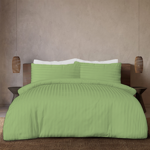 Sage Green Stripe Duvet Cover Set Sateen Comfy