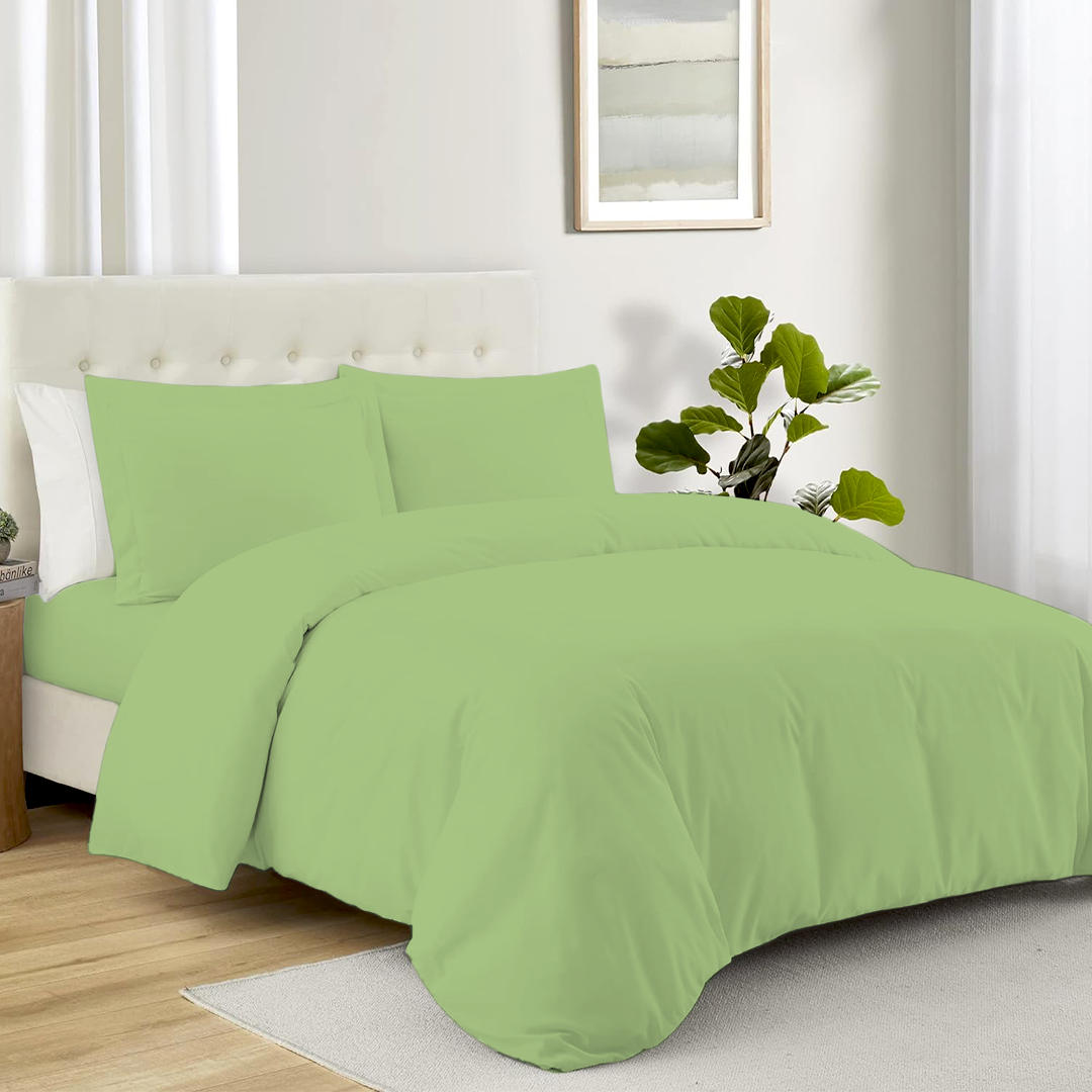 Sage Duvet Cover Set with Fitted Sheet Solid Comfy Sateen