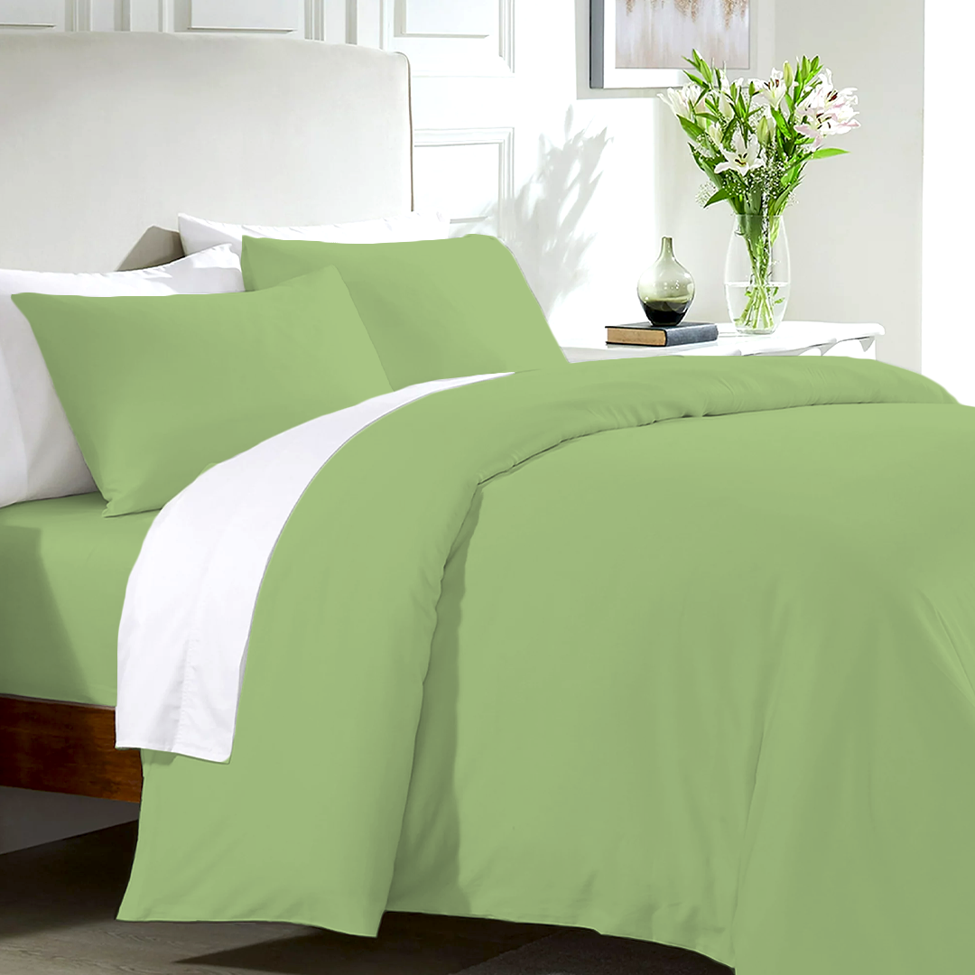 Sage Duvet Cover Set with Fitted Sheet Solid Comfy Sateen