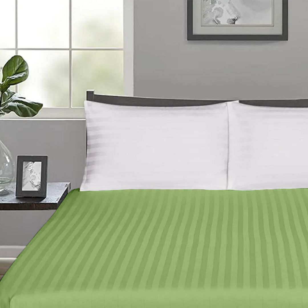 Sage Stripe Fitted Sheet Solid Comfy Sateen