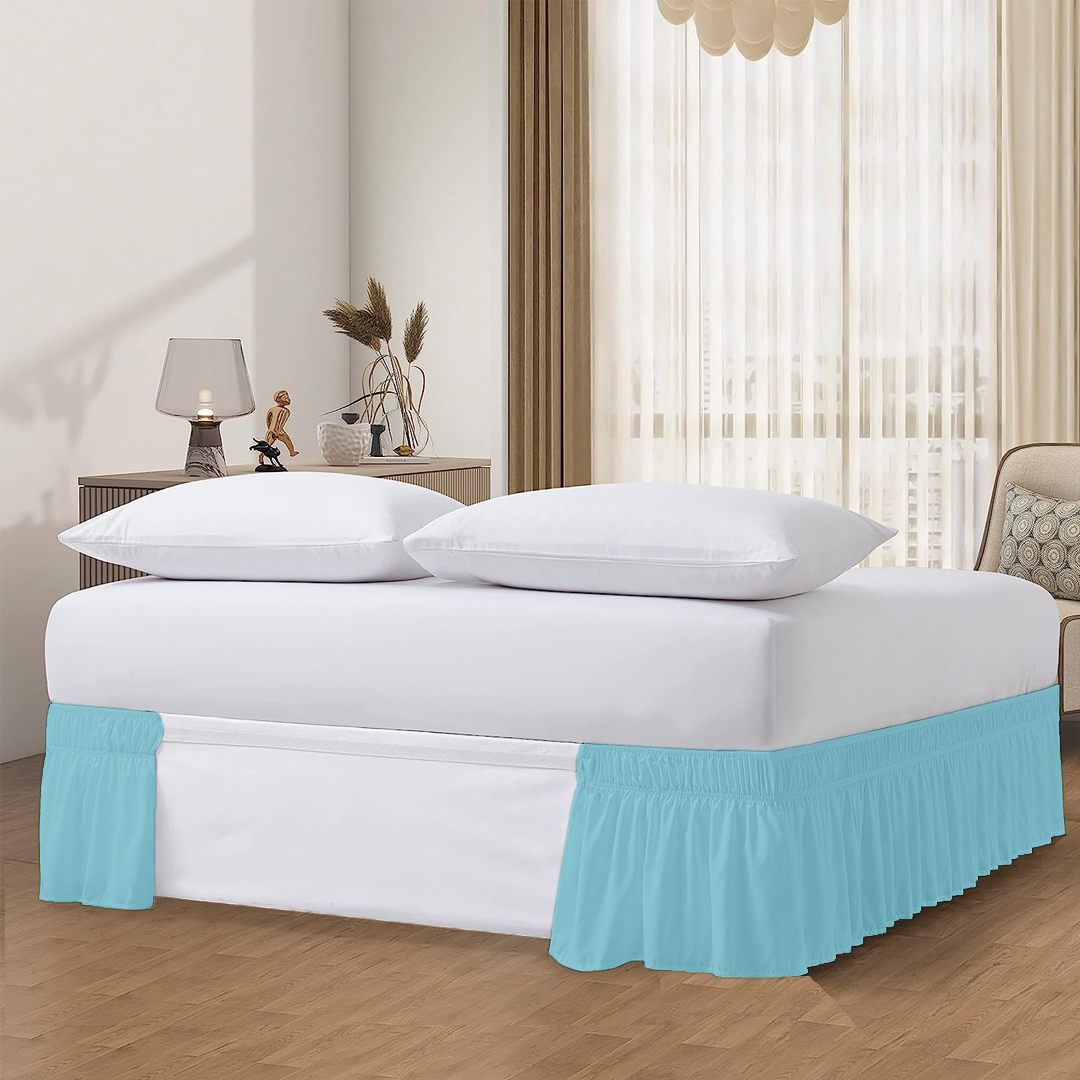 Light Blue Wrap Around Bed Skirt Solid Bliss Sateen