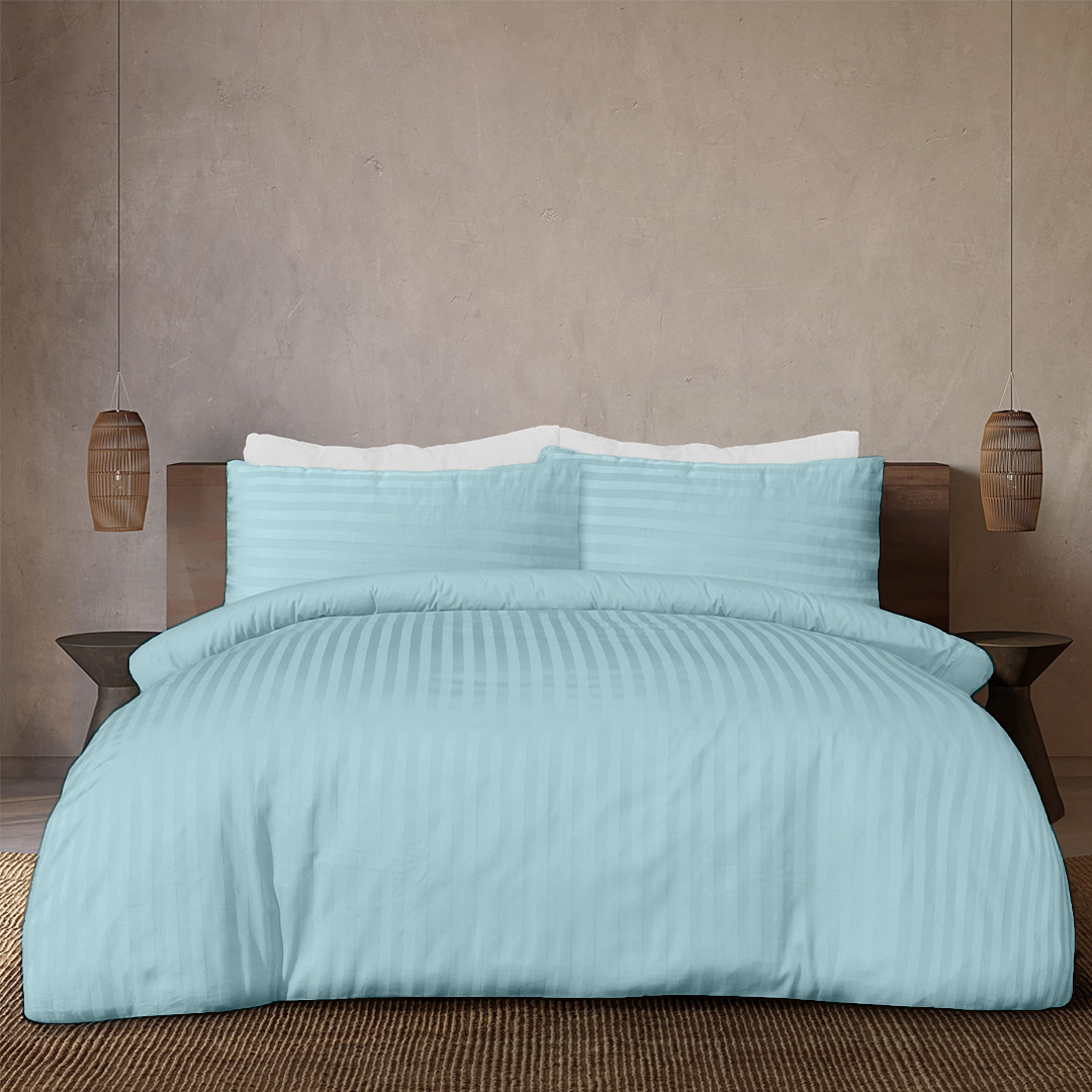 Light Blue Stripe Duvet Cover Set Sateen Comfy