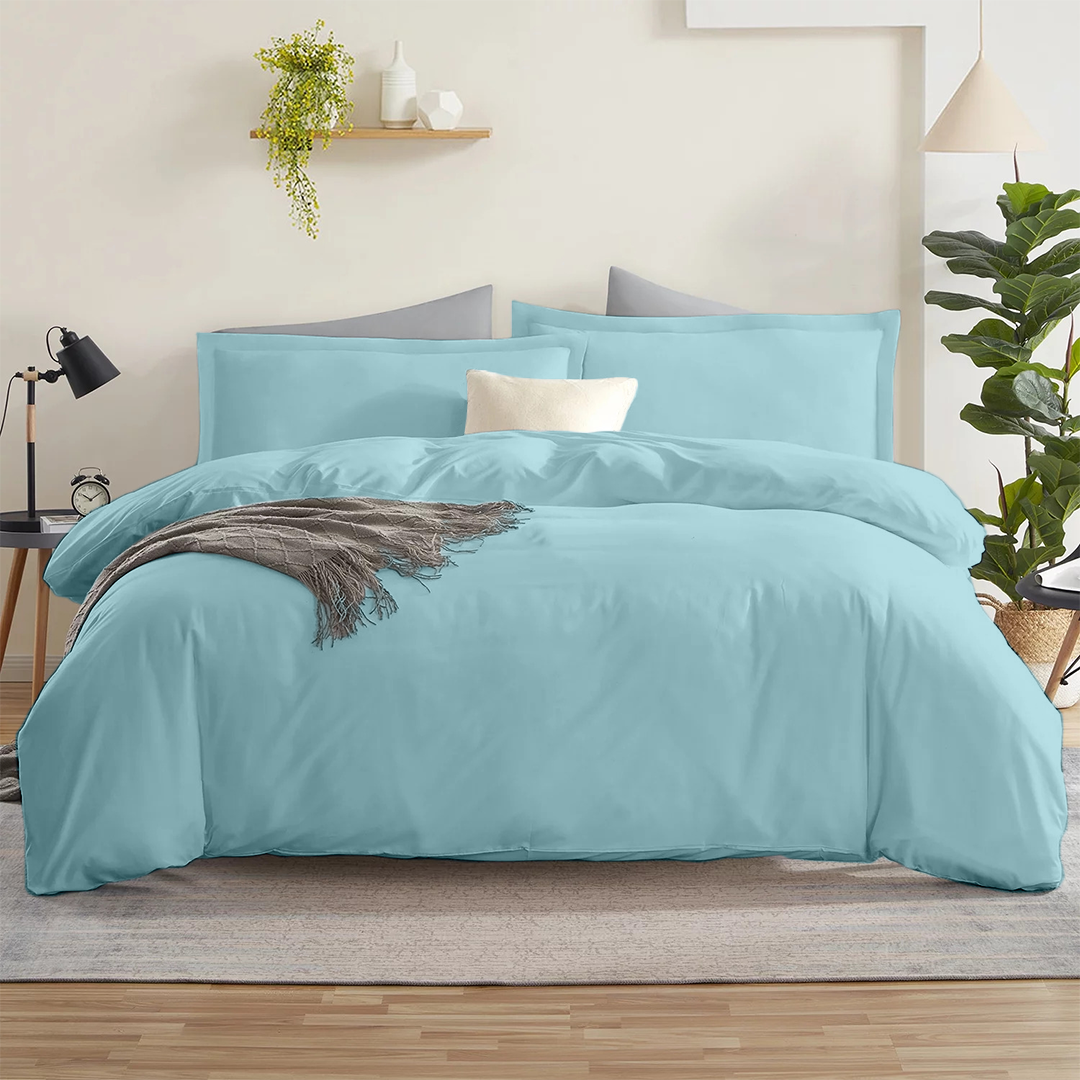 Light Blue Duvet Cover Set Comfy Solid Sateen