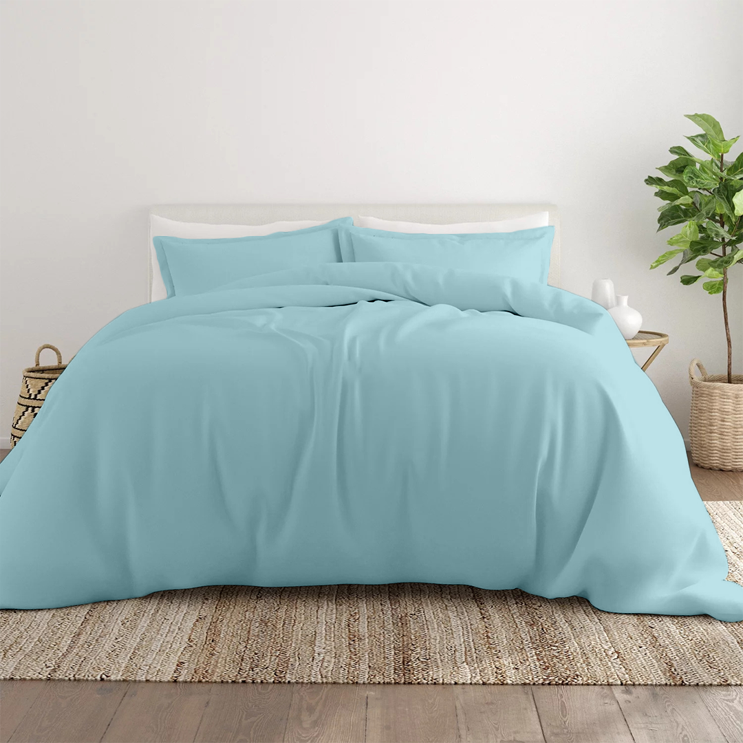 Light Blue Duvet Cover Set Comfy Solid Sateen