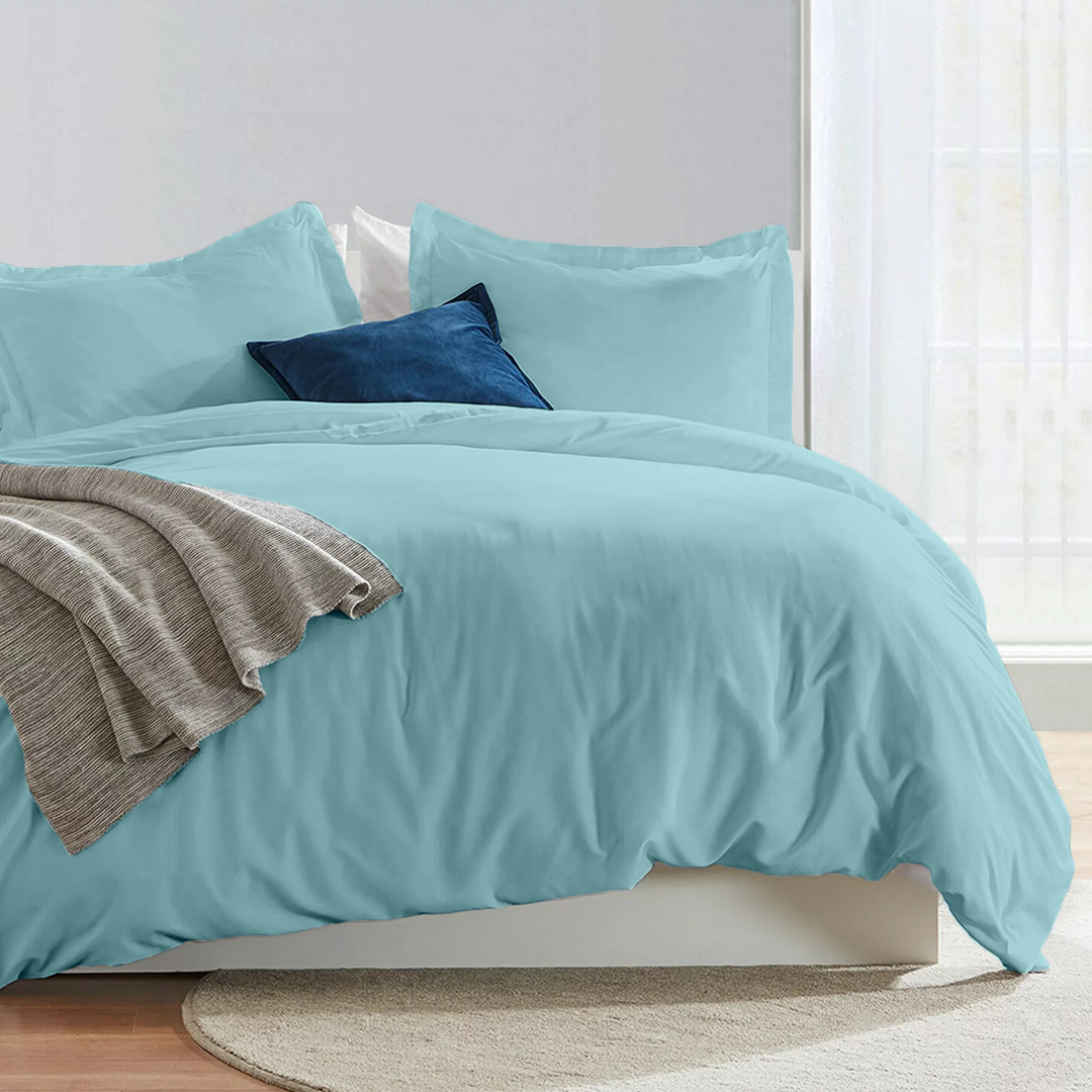 Light Blue Duvet Cover Set Comfy Solid Sateen