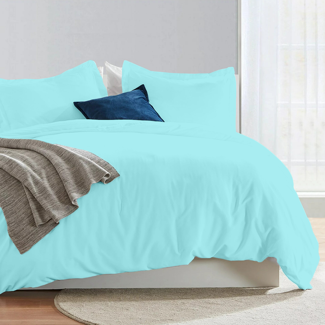 Light Blue Duvet Cover Set Solid Bliss Sateen