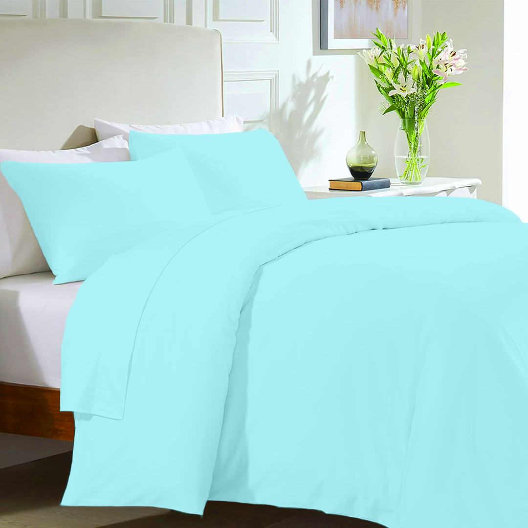 Light Blue Duvet Set with Flat sheet Bliss Solid Sateen