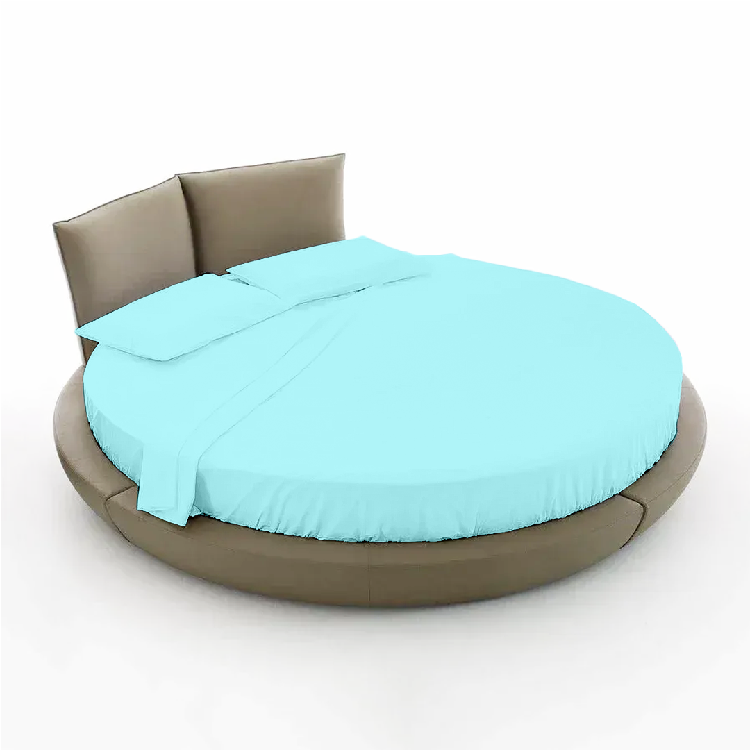 Light Blue Round Bed Sheet Set Solid Bliss Sateen