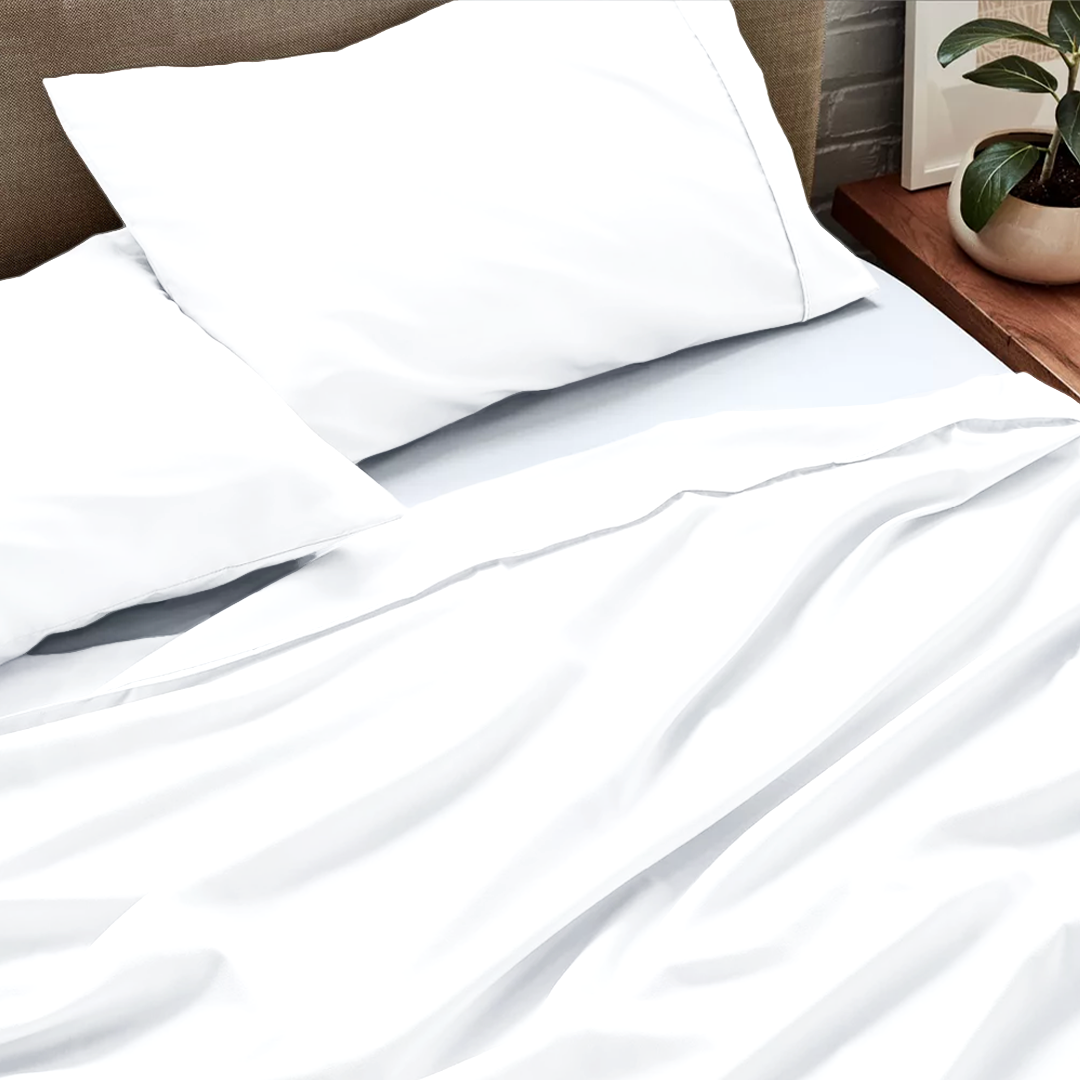 White Flat Sheet with Pillowcase Comfy Solid Sateen