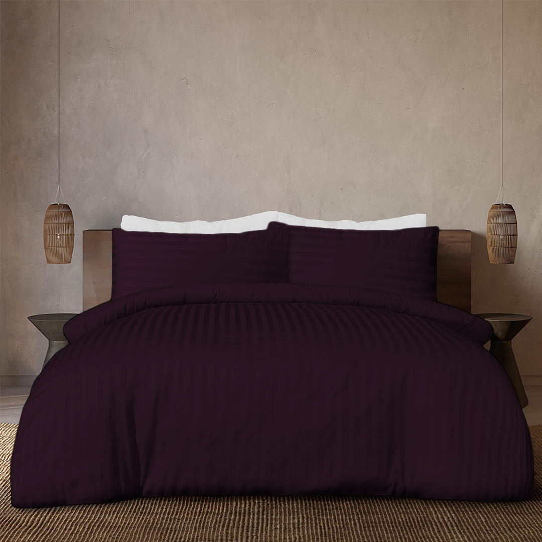 Wine Stripe Duvet Cover Set Comfy Sateen