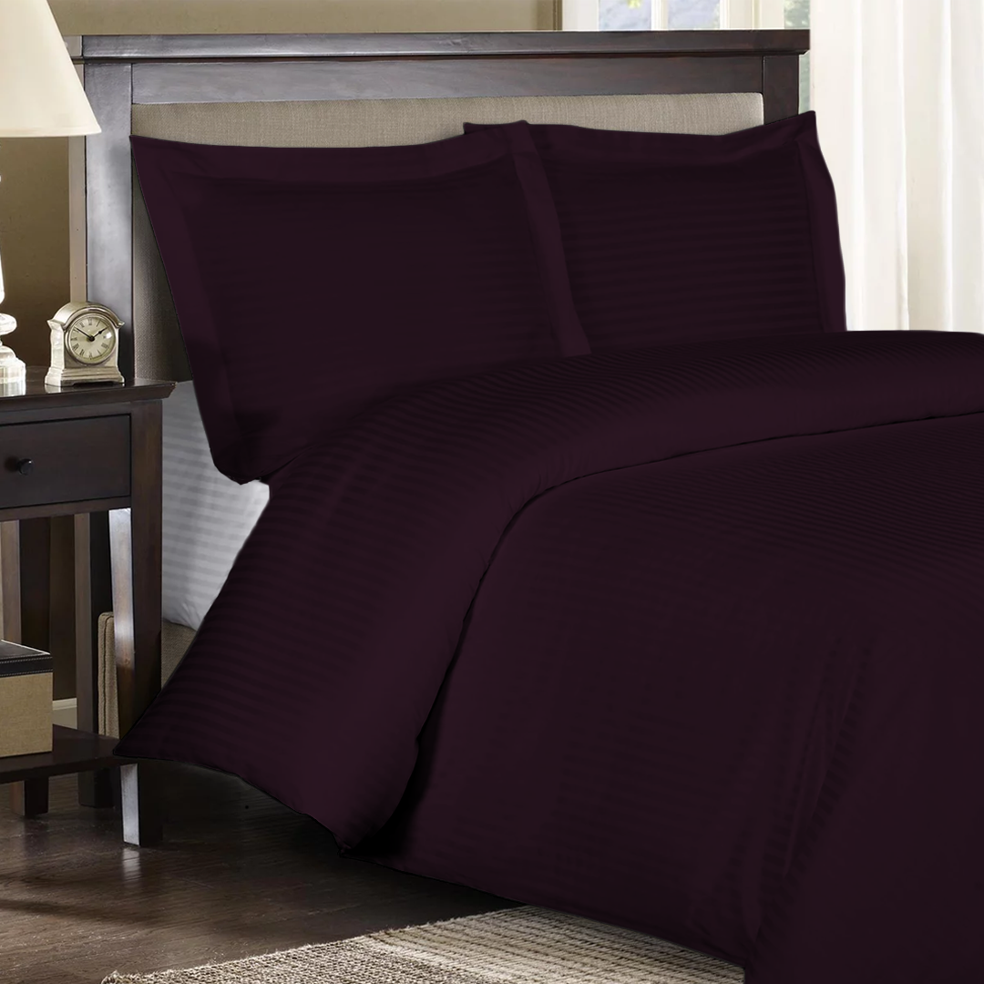 Wine Stripe Duvet Cover Set Comfy Sateen