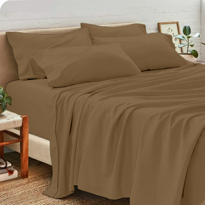 Taupe Sheet Set with Extra Pillowcase Solid Bliss Sateen