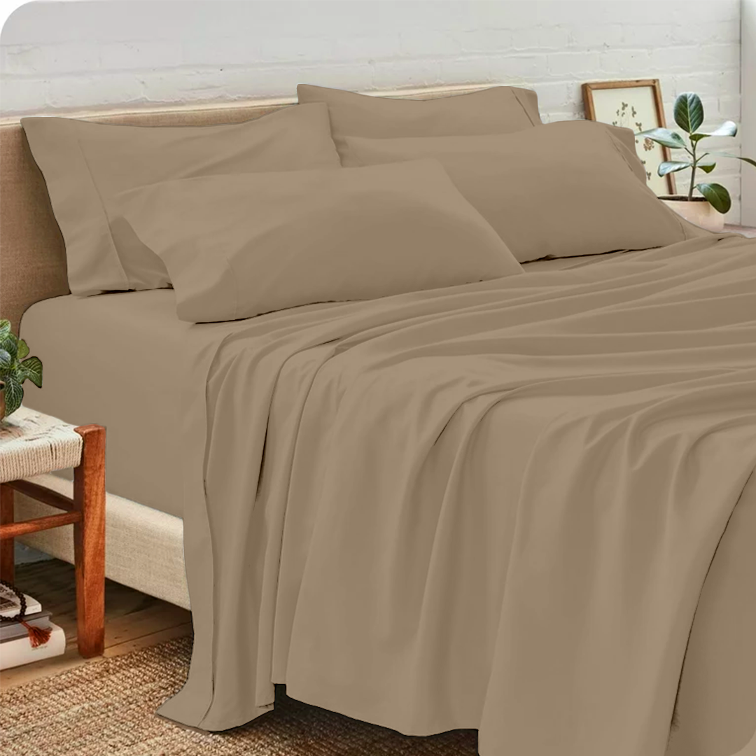 Taupe Sheet Set with Extra Pillowcase Comfy Solid Sateen