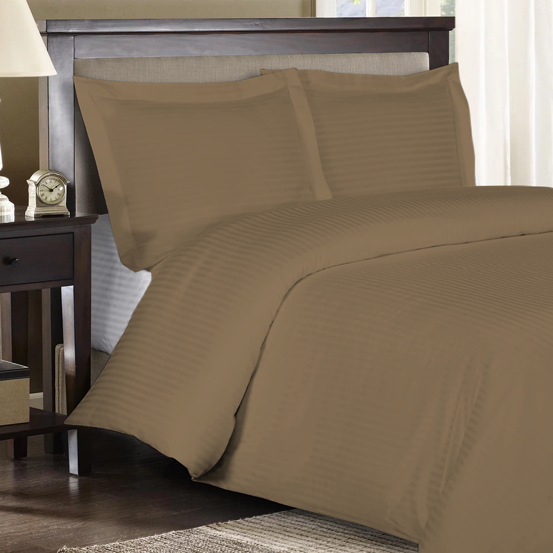 Taupe Stripe Duvet Cover Set Comfy Sateen