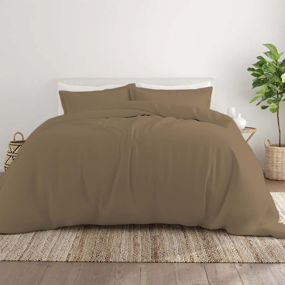 Comfy Taupe Duvet Cover Set Solid Sateen