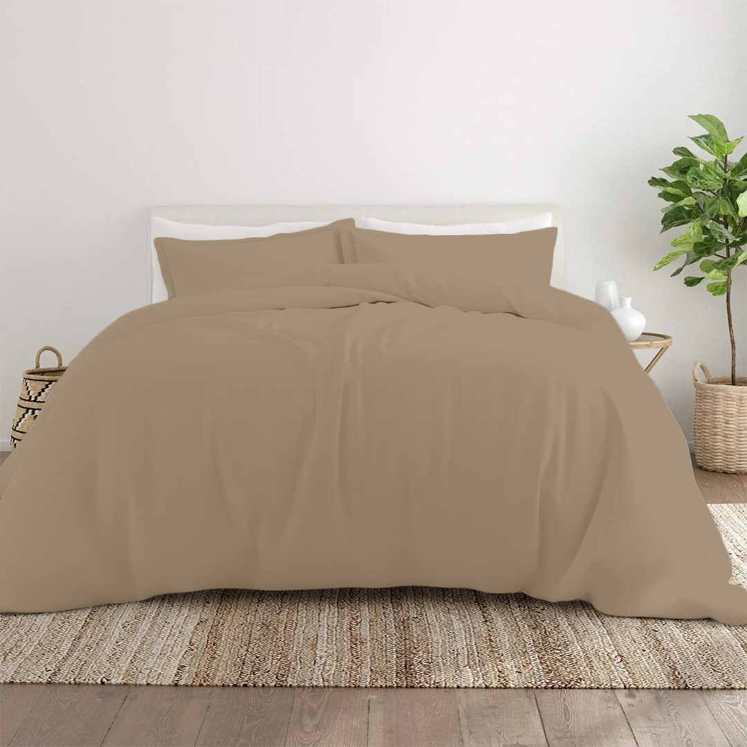 Taupe Duvet Cover Set Solid Bliss Sateen