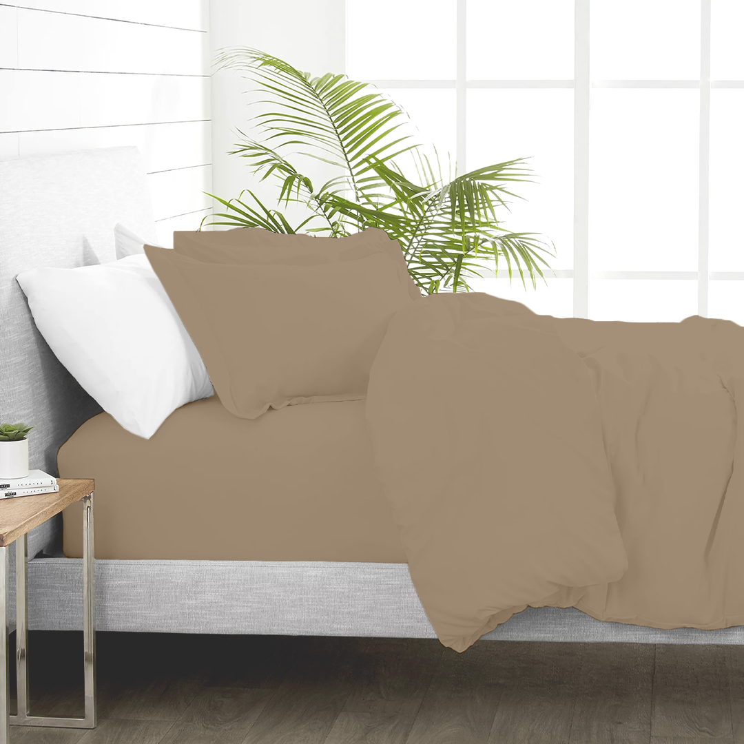 Taupe Duvet Cover Set with Fitted Sheet Bliss Sateen